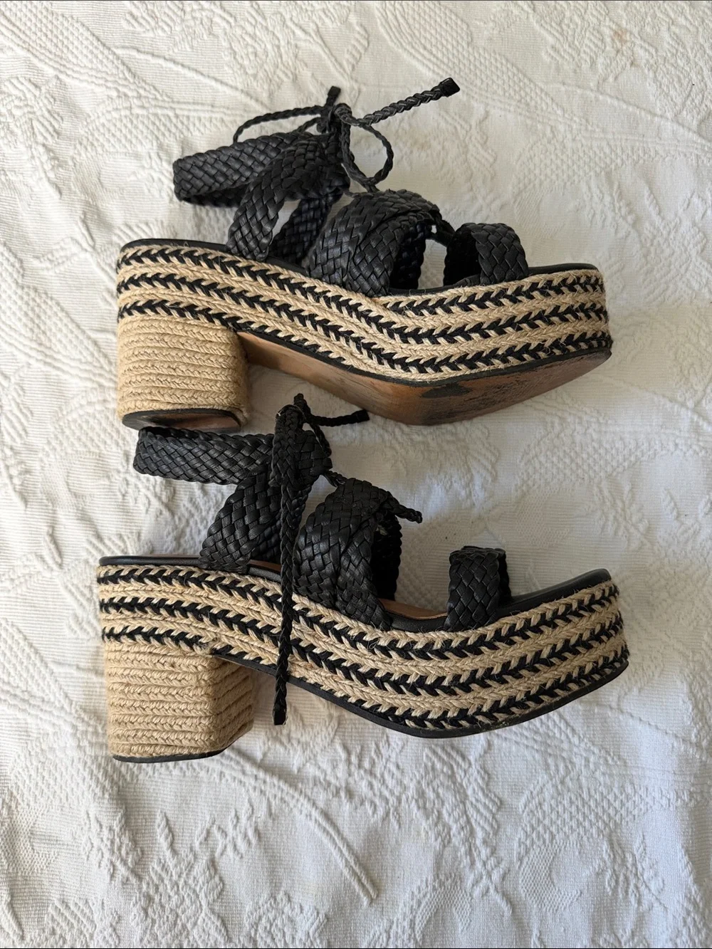 Anthropologie Black Braided Espadrille Platform Wedges